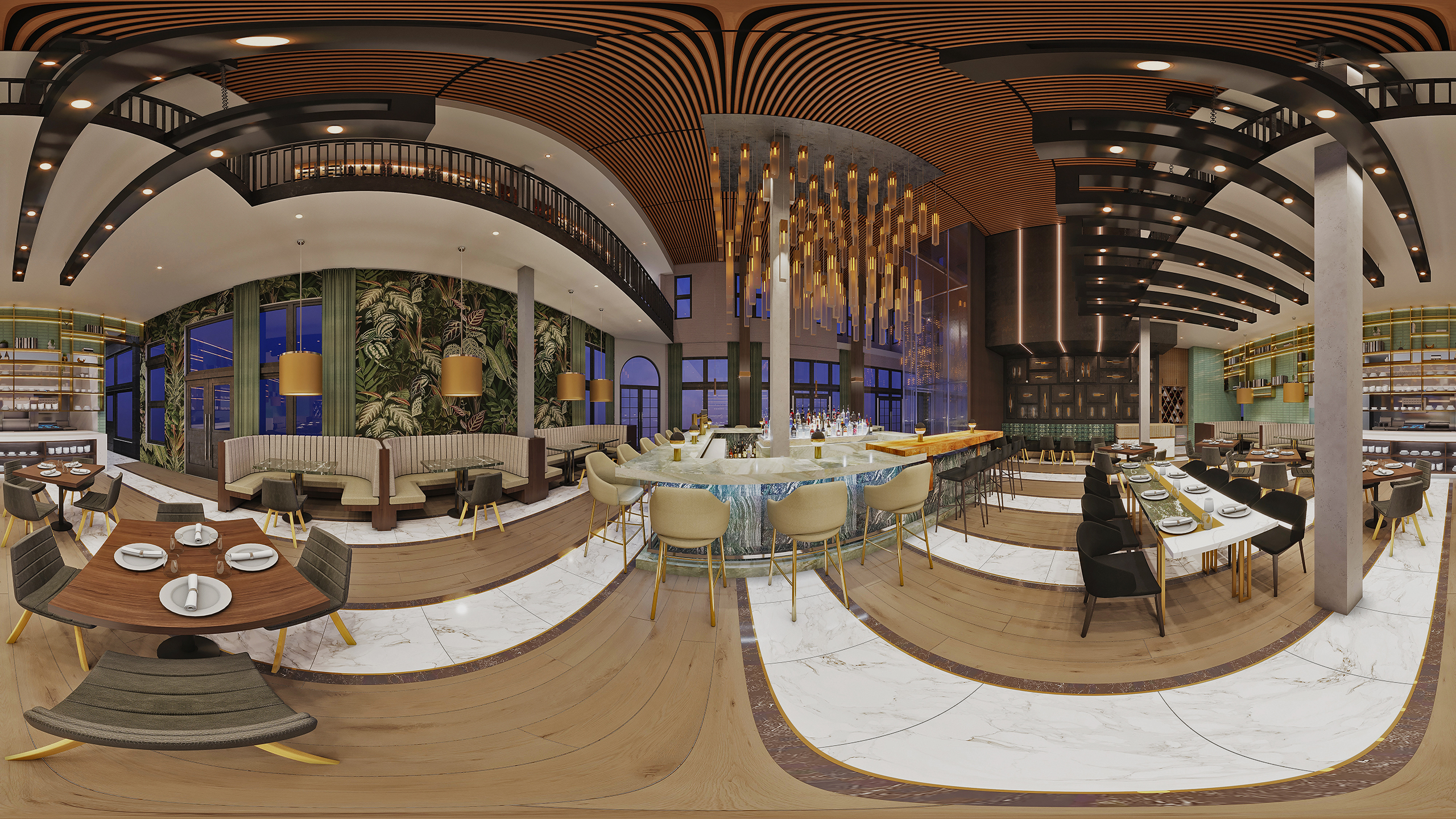 5th and J Restaurant interior 3D rendering